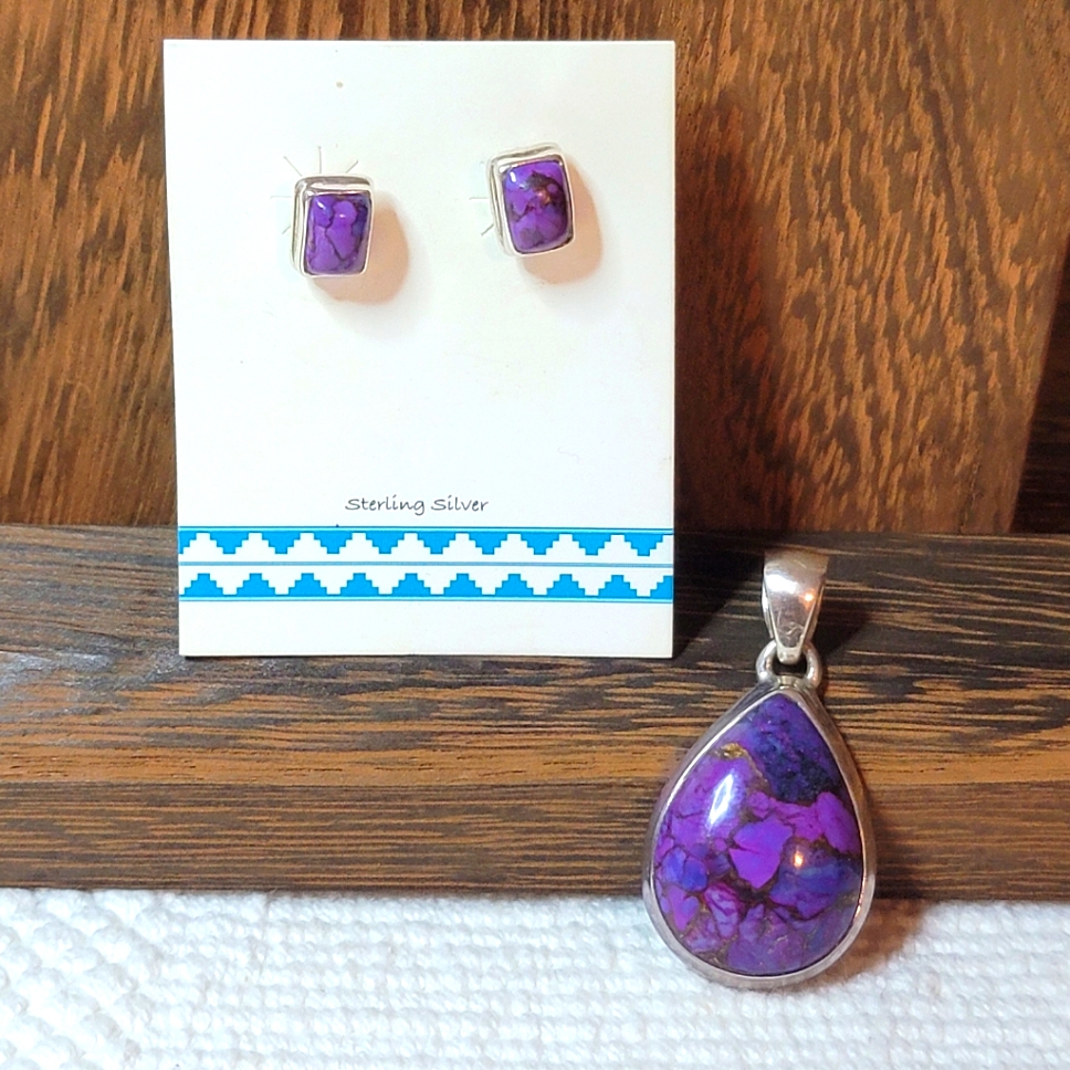 Sterling Silver Mohave Purple Turquoise - Pendant & Earrings Set